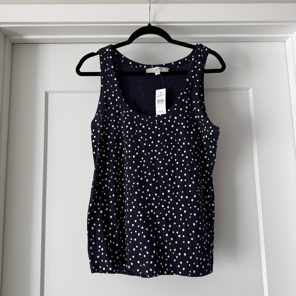 NWT-LOFT Woman’s Navy and White Polka Dot Tank Top 100% Cotton - Picture 2 of 8